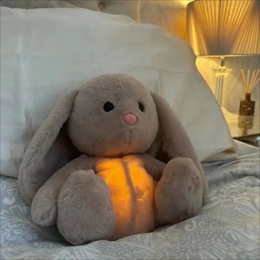 Cartoon Cute Soothing Newborn Baby Bunny Plush Toy With Light Lullaby Music White Noise Breathing Sound Plush Toy Baby Gifts