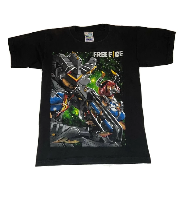 Camiseta Free fire jogo juvenil manga Curta Preta malha 100% Algodão