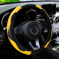 Universal Fit PU Carbon Fiber Leather Car Steering Wheel Cover 14.5-15 Inch No Inner Ring Required Vehicle Decoration Accessory 1