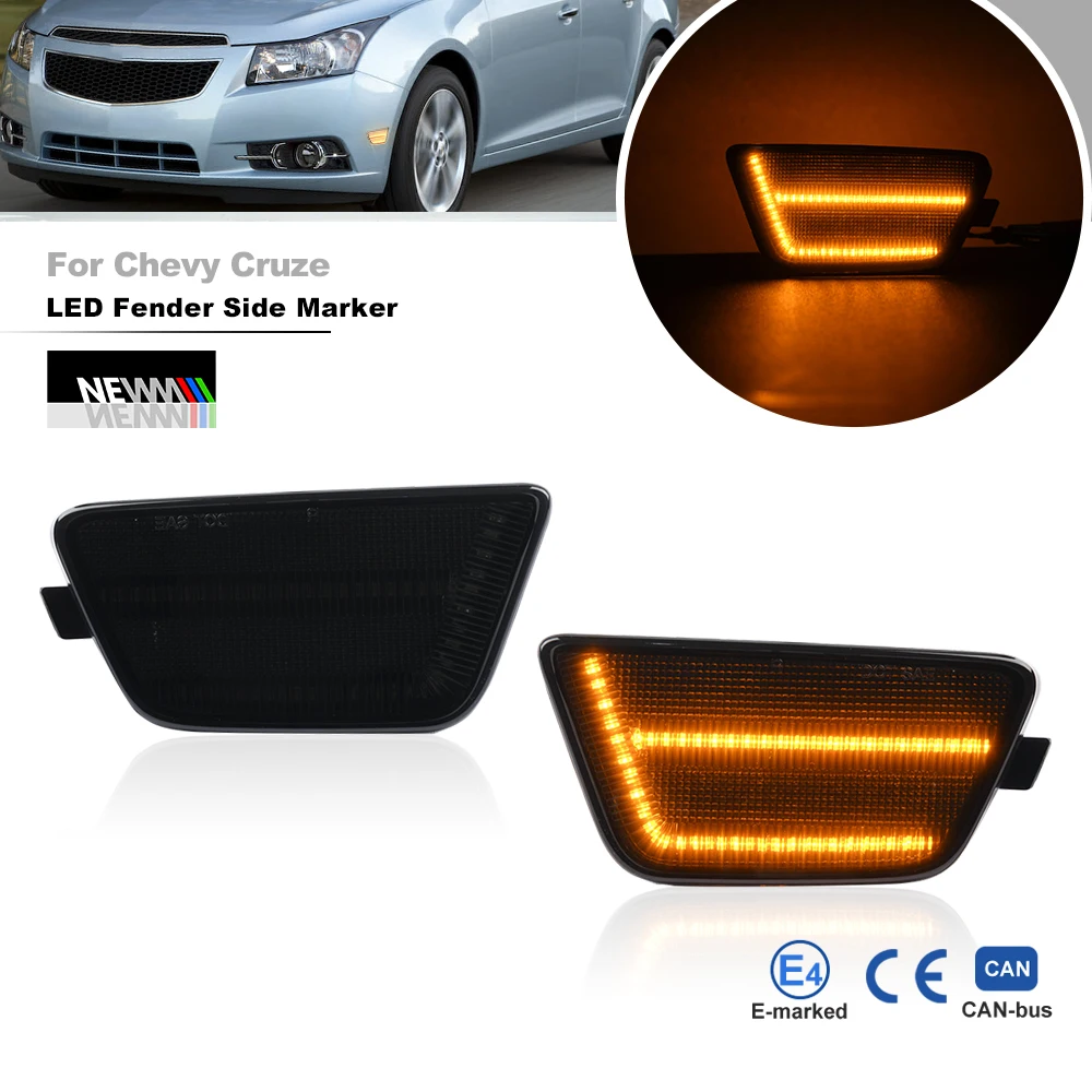 

Euro Smoked LED Bumper Marker Light Replacement For Chevy Cruze 2011 2012 2013 2014 2015 2016 L&R Side Blinkers Signal Lamps