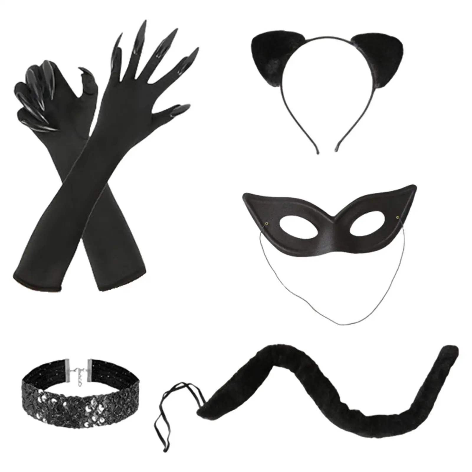 Black Cat Costume Set for Women Funny Cat Cosplay Gloves for Halloween Festivals Black Cat Costume Set for Women Funny Cat Cosplay Gloves for Halloween Festivals