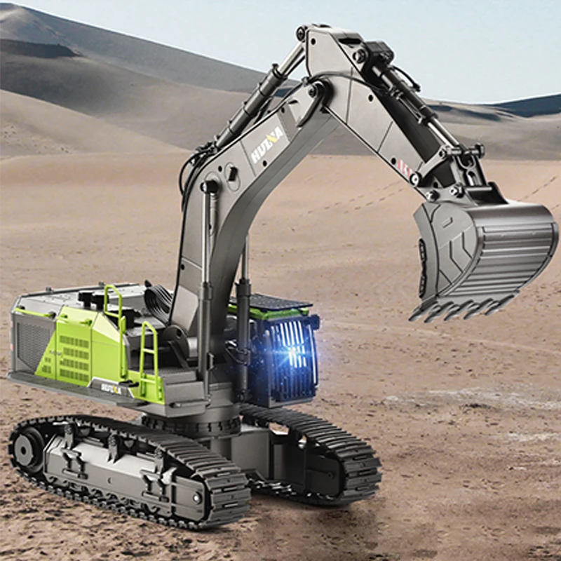 Huina 1593 1:14 RC Excavator 22CH Rotation Alloy Green RC Remote Control Truck Toys Double Track  Engineering Vehicle 4