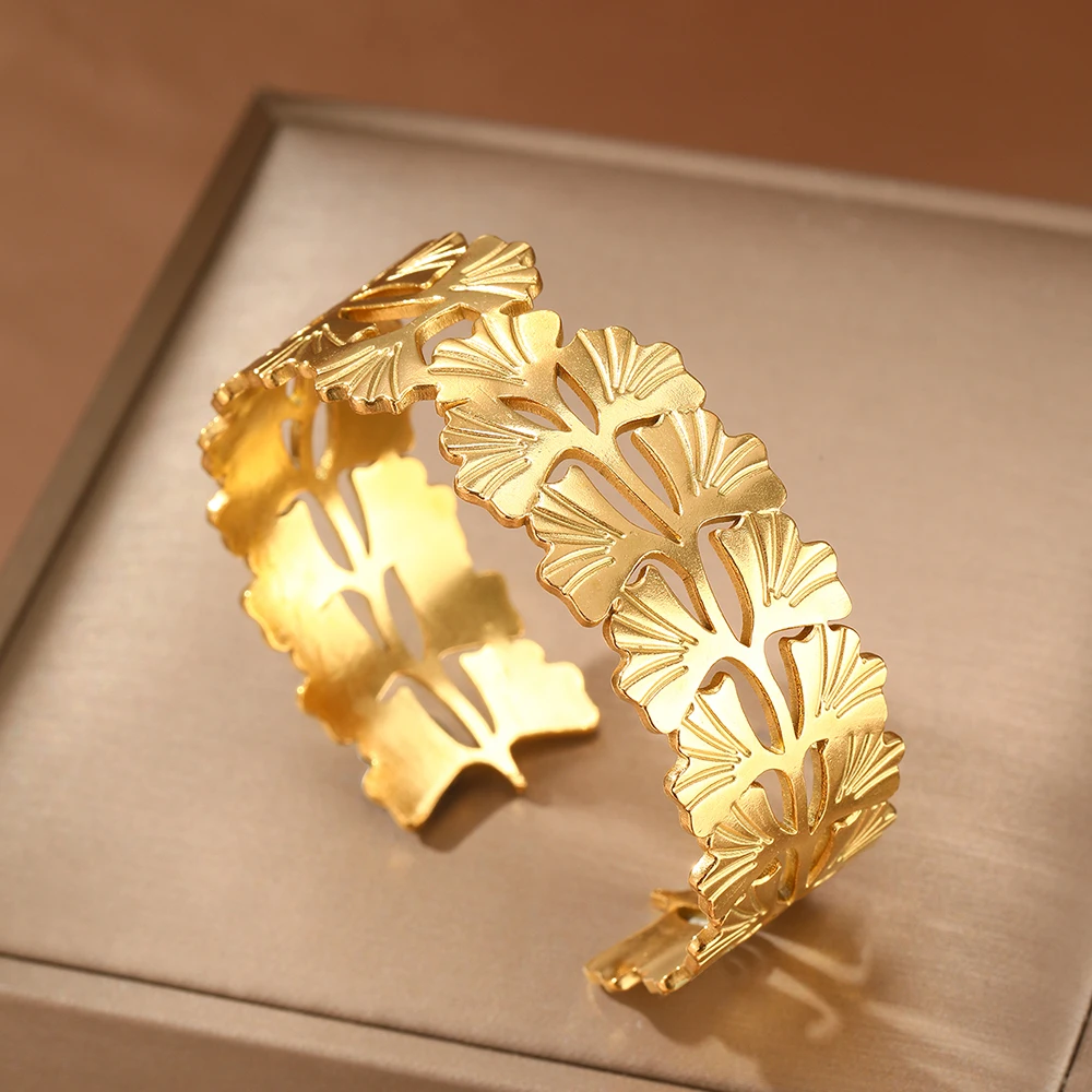 Stainless Steel Bracelet New Trend Botanical Carving Small Fresh Ginkgo Biloba Fallen Leaf Bracelet For Women Jewelry Party Gift 3
