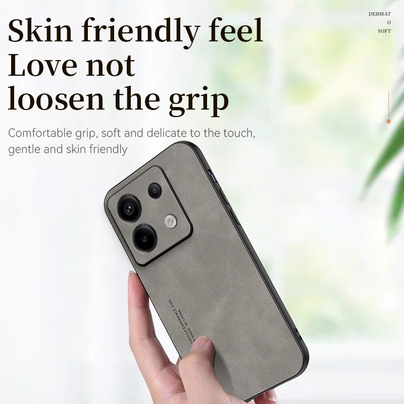 For Redmi Note 13 Pro Phone: Sheepskin Leather Case for Redmi Note 13 - Ring Holder Protective Len Luxury Men Mobile Gift Cover