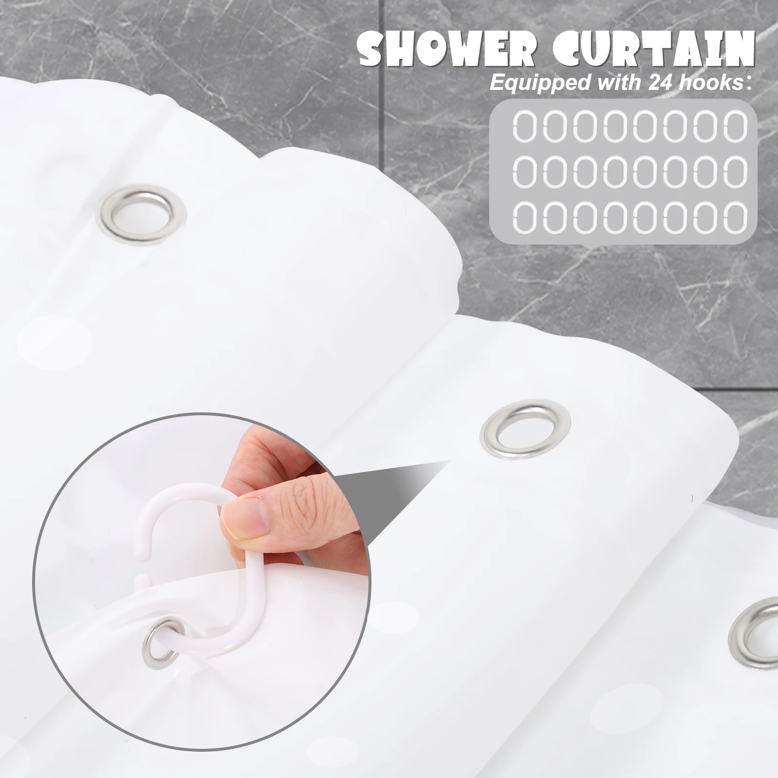 2Pcs Shower Curtain Liner Waterproof EVA Fabric Shower Curtain Liner with 24 Hooks for Home Hotel Apartment Gym Bathroom