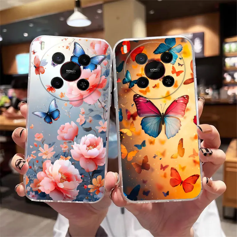 Clear Shockproof Soft Silicone Cat Design Phone Case - Flower Pattern Back Cover
