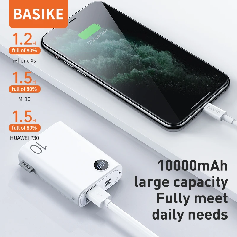 BASIKE Mini Power Bank Dual USB LED 10000 mAh Cell Phone Powerbank Portable Charger Fast Charging Android For iPhone Xiaomi powerbank for phone