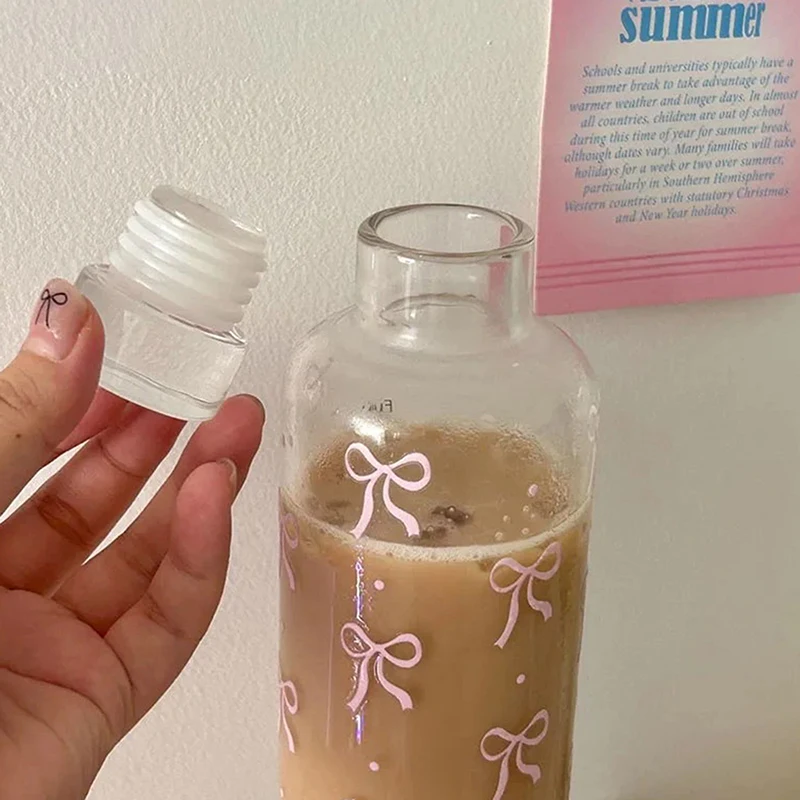 Kawaii Bow Plastic Water Bottle With Time Scale Transparent Water Cup Outdoor Sports School Drinking Bottle 500ML sports water bottle portable water bottle
