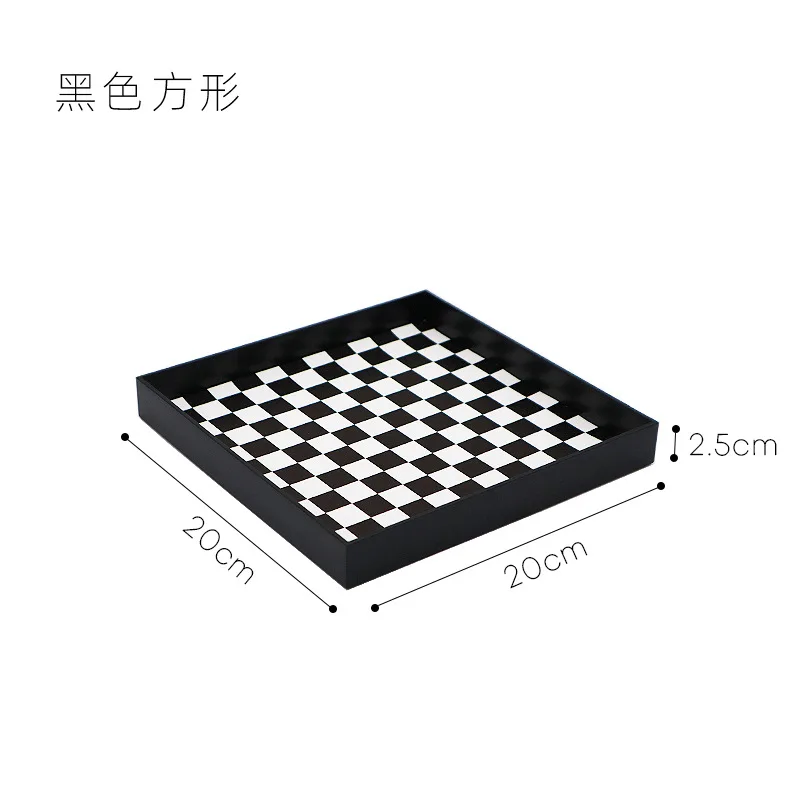Checkerboard Color Entryway Living Room Moon-shaped Tray Water Cup Aromatherapy Head Rope Small Object Decorative Tray