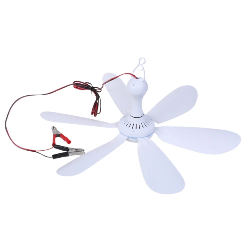 휴대용 자동차 팬 12V 8W 플라스틱 6 잎 미니 천장 팬 매달려 팬 20 인치 텐트 팬 사무실 침실 야외 QXNF