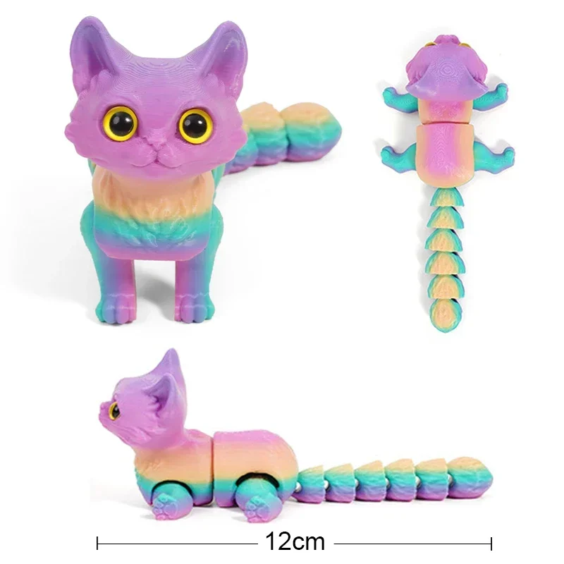 3D Printed Cute Cats Movable Joint Fidget Toys Stress Relief Decompression Desktop Ornament Kid Figure Toy for Adults Kids Gifts