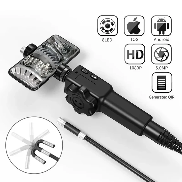 5.5MM/8.5MM 2.0MP 180 Degree Steering Industrial Borescope Endoscope Cars Inspection Camera With 6 LED for iPhone Android