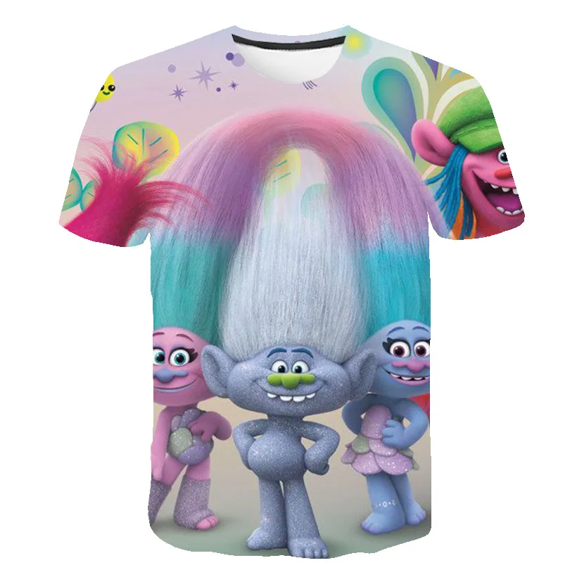 custom tee shirts 2022 Summer Casual T-shirt Troll Movie Uniform 3D Cute Image Baby Girl Clothes Street Cartoon boy Girl Top T-Shirts best of sale