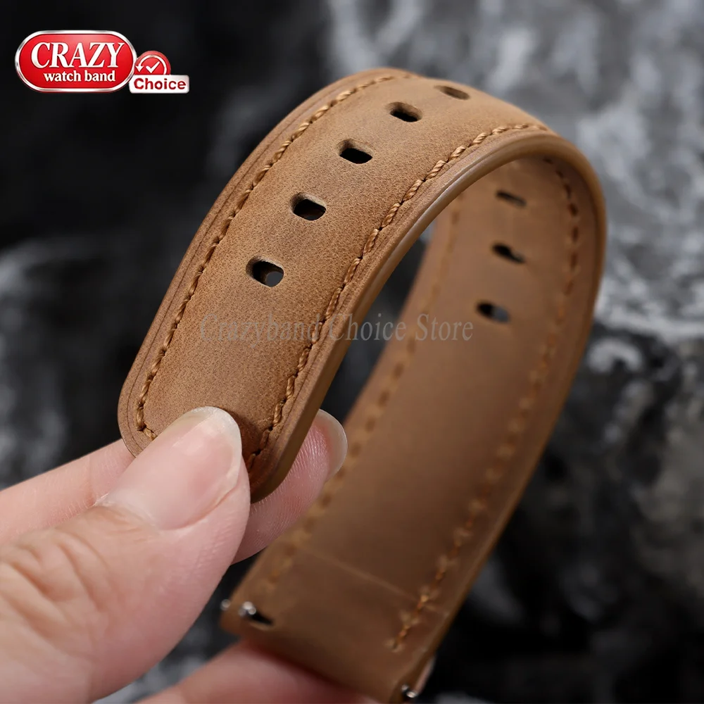 Handmade Brown & Black Leather Cowhide Business Watch Band