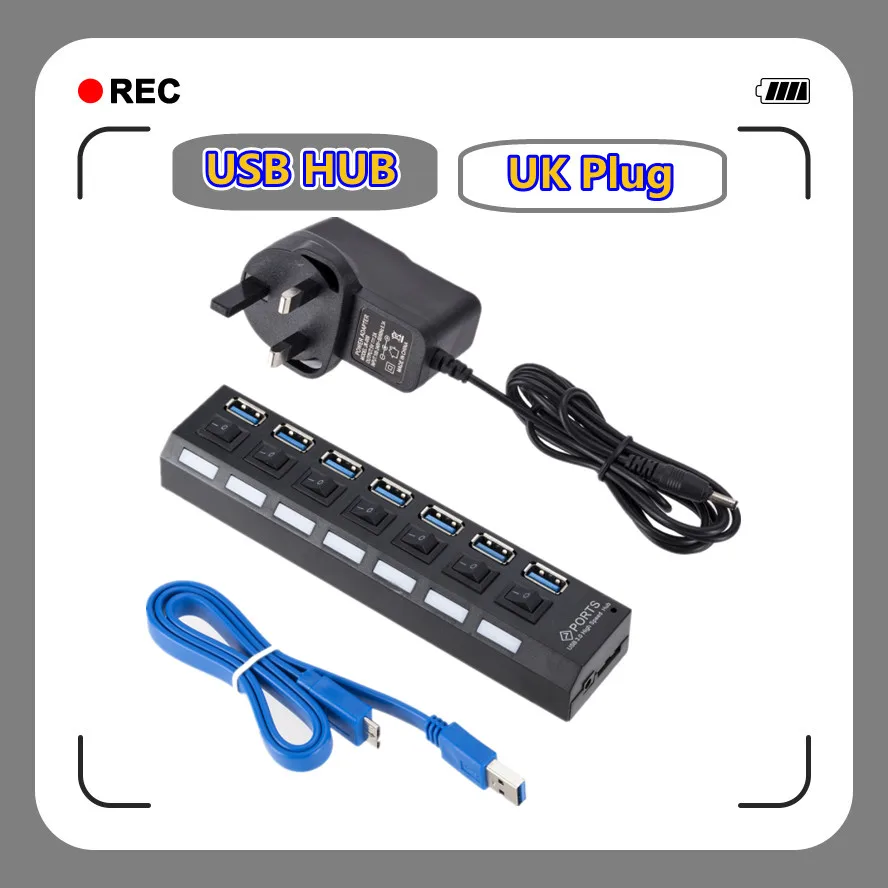 High-Speed USB 3.0 Hub with Multiple Ports and Power Adapter - Ideal