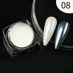 Gradient Aurora Pink & White Chrome Nail Powder - Pearl Mirror Effect for Colorful Glitter Manicure DIY Decoration (E08)