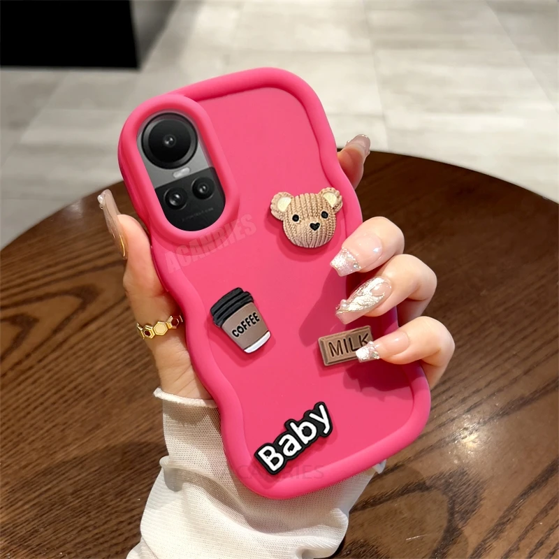3D Bear Cute Cartoon Wavy Silicone Shockproof Soft Phone Case