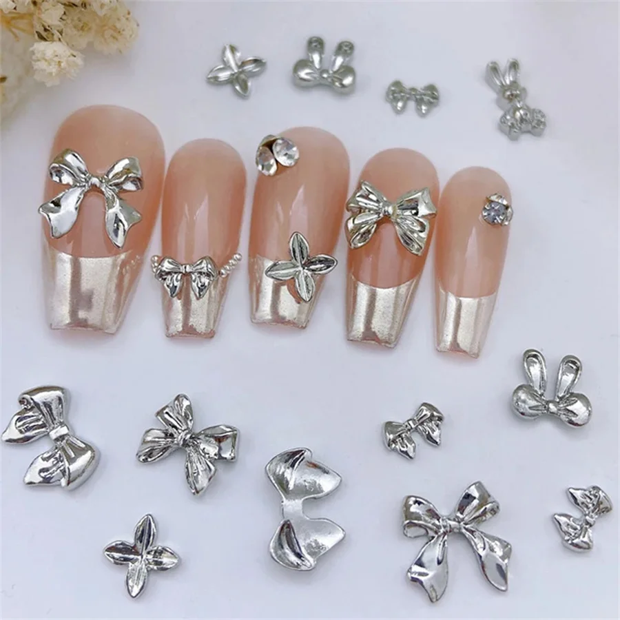 10pcs/Bag Metal 3D Bowknot Grey Gold Jewelry Nail Art Decorations Studs Charms Rhinestones Manicure Decorate For DIY Women 2