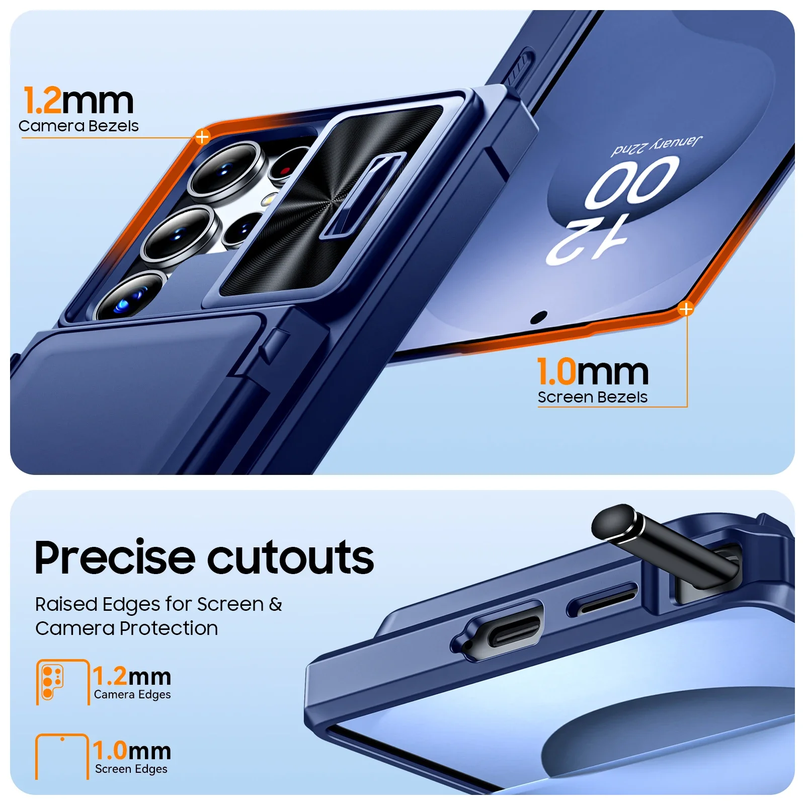 Rugged Blue Silicone Protective Phone Case with Wallet and RFID Card Holder & Camera Cover