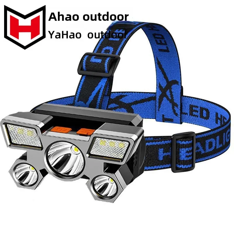 Headlight Five Core High Range T6 Bead Strong Night Fishing Head Lamp Head Wear Outdoor Lighting USB Charging