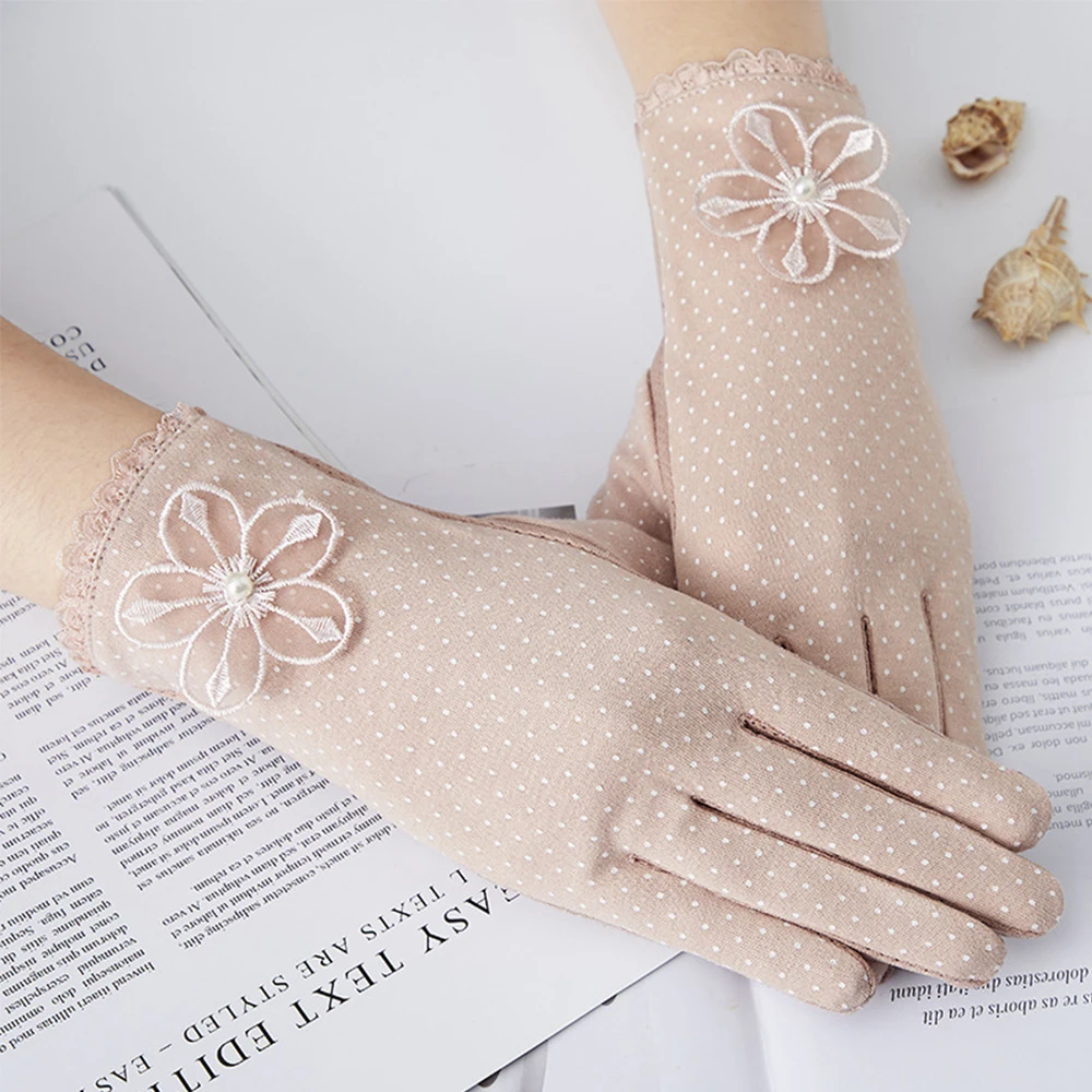 

Women Thin Cotton Non-Slip Lace Ice Silk Sunscreen Gloves Touch Screen Driving Gloves Mittens