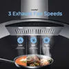 Curved Glass Range Hood,36 Inch,450 CFM ,3 Speed ,Gesture Sensing &Touch Control Panel ,Convertible ,Baffle Filters，2 LED Lights 4