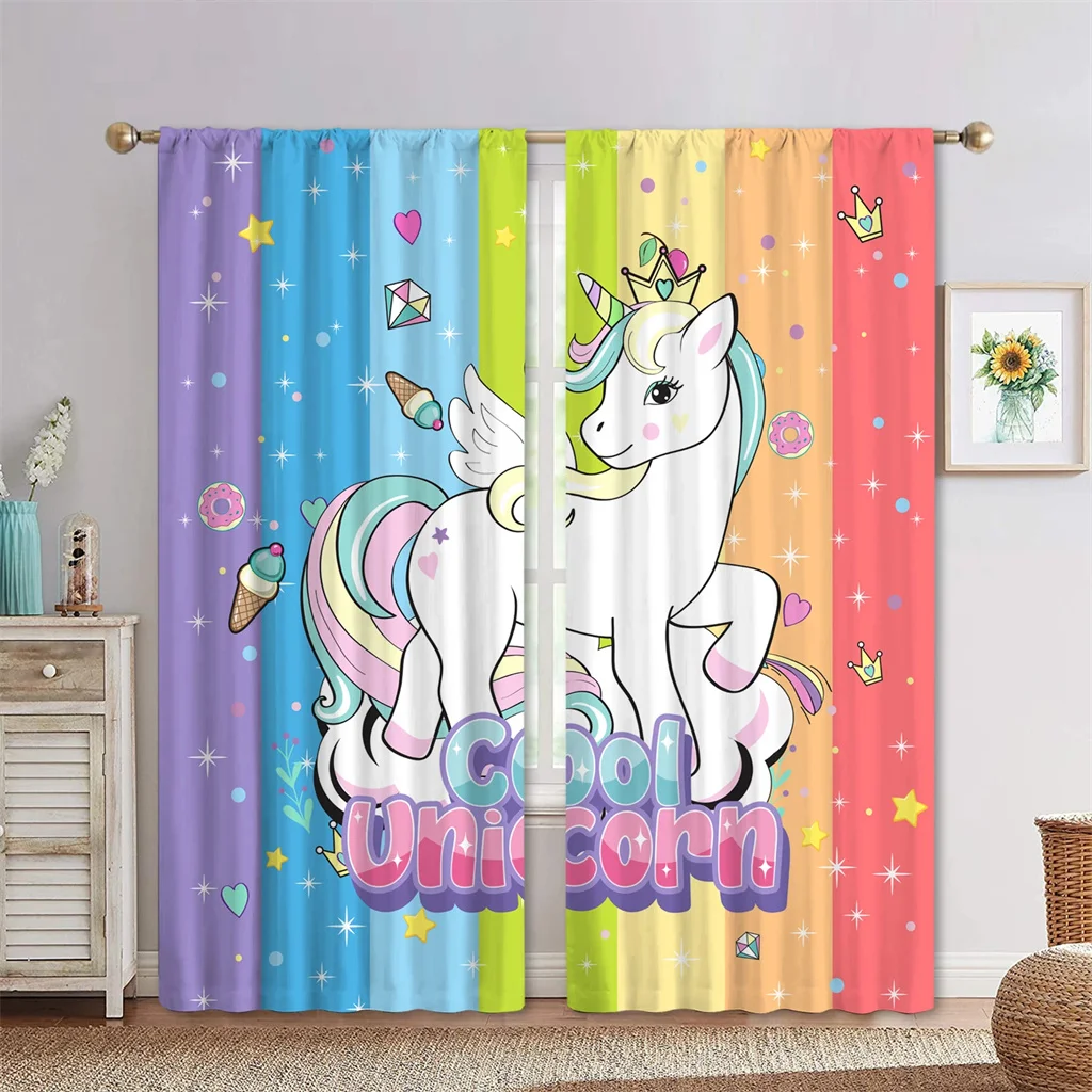Cute Unicorn 3D Digital Printing Curtains For Living Room Bedroom Balcony Children's Rooms Decor Window Curtains 2 Panels 5
