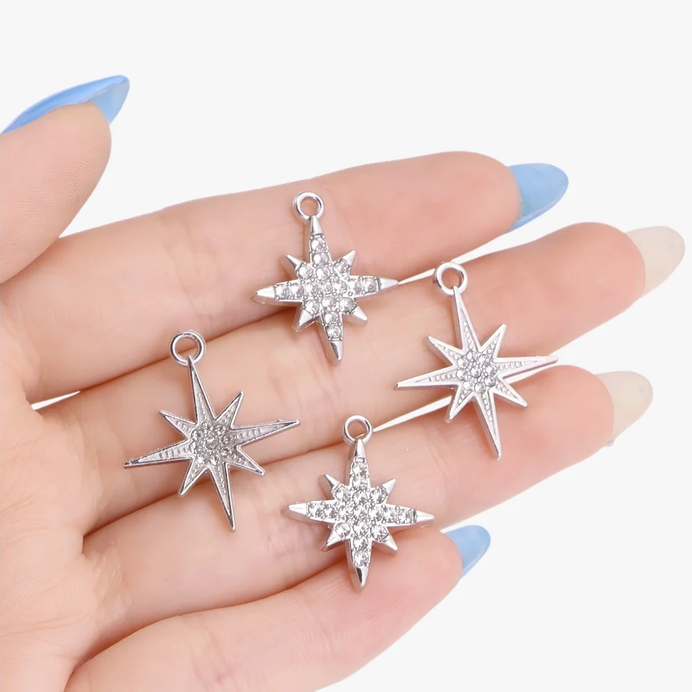 10 Stück silberfarbene glänzende Kristall-Stern-Anhänger für Ohrringe, Armbänder, Zubehör, Anhänger, Halsketten, DIY-Schmuckherstellung