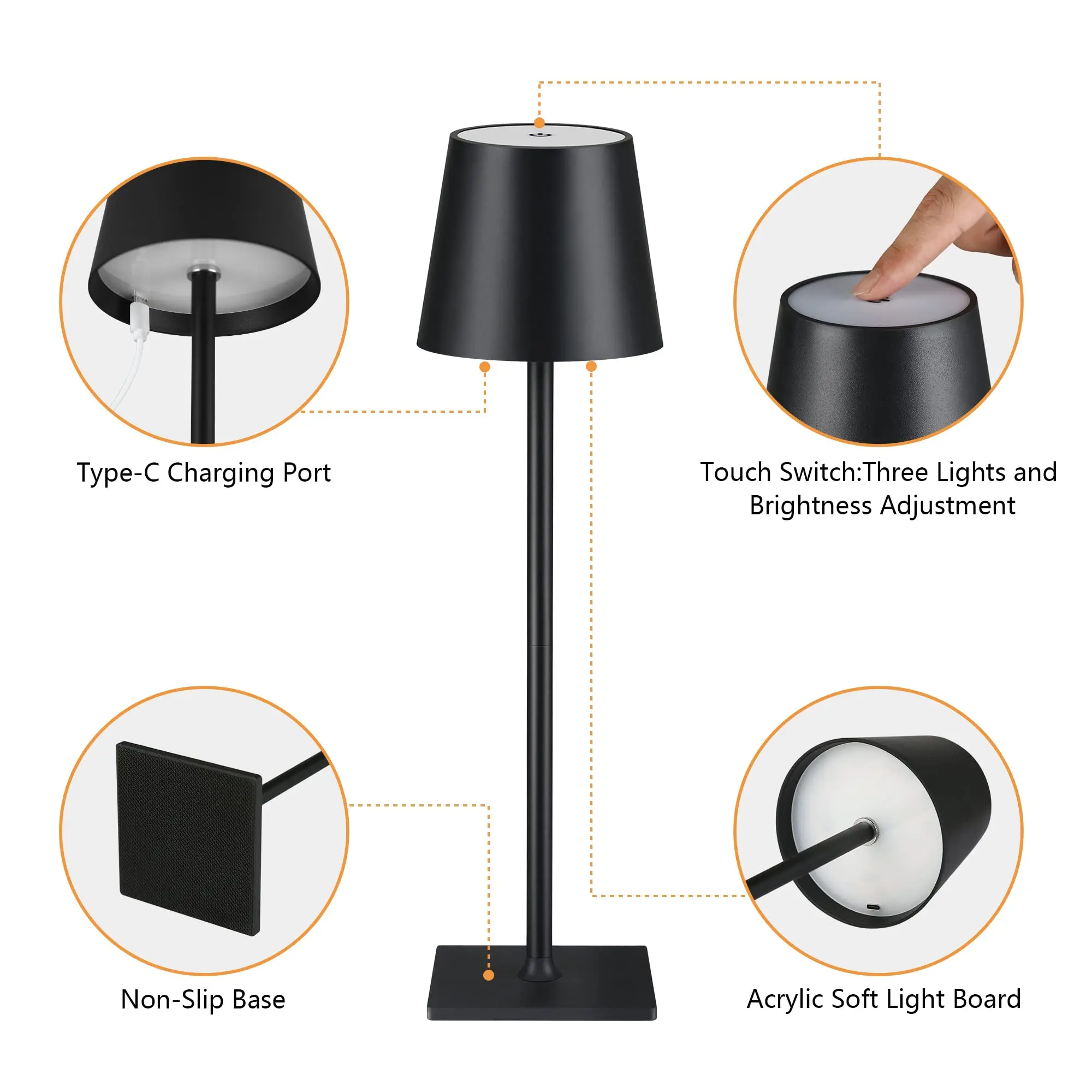 3 Color Temperature LED Eye Protection Table Lamp Stepless Dimming Touch Control Rechargeable Batter For Dining Room/Living Room 6
