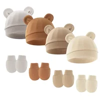 2pcs Baby Pullover Hat Mickey Ears Baby Hat Newborn Tire Cap Anti-scratch Gloves 1