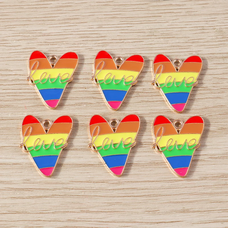 10 Stück niedliche bunte Regenbogen-Liebesherz-Anhänger für die Herstellung von Halsketten, Ohrringen, Armbändern, DIY-Handwerk, Schmuckzubehör – Detail 14
