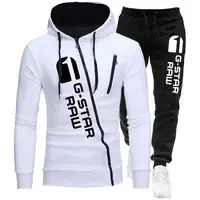 2024 Autumn Winte Oblique Zipper Tracksuit Men Sweatshirt + Sweatpants 2 Pieces Set Casual Mens Hooded Hoodies Suit Sportswear 1