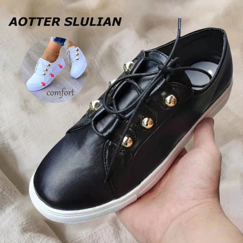 

Women's Sneakers Fashionable Shallow Zapatos Office Lady Commute Shoes Lace Up Footwear Concise Round Toe Flat Shoes Zapatillas