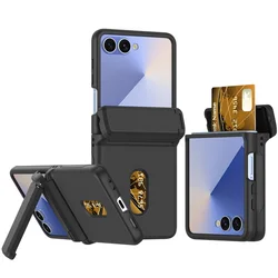 Automatic Spring Hinged Kickstand Holder with Dual Credit Card Slots and Lens Protection - Galaxy Z Flip5 (Black)