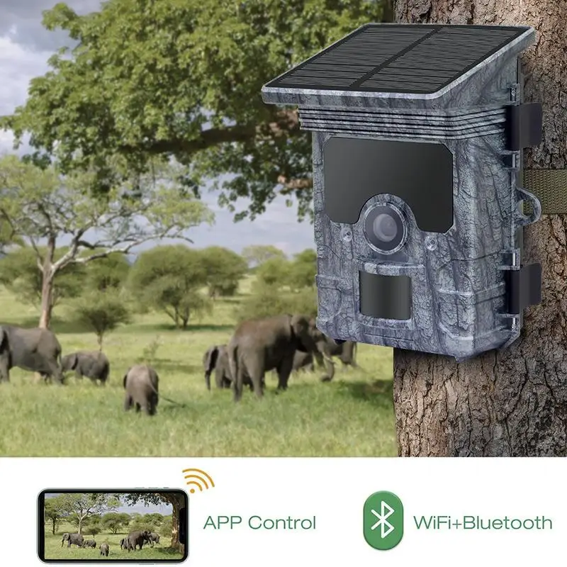 4K Hunting Camera WiFi Solar Panel Powered Trail Camera Trap Night Vision Waterproof IP66 Game Wildlife Cameras Foto Chasse