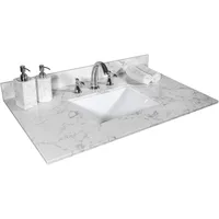 31 Inch Marble Vanity Top with Undermounted Rectangular Ceramic Sink & Backsplash, Engineered Stone Countertop Vanity Sink Top 1