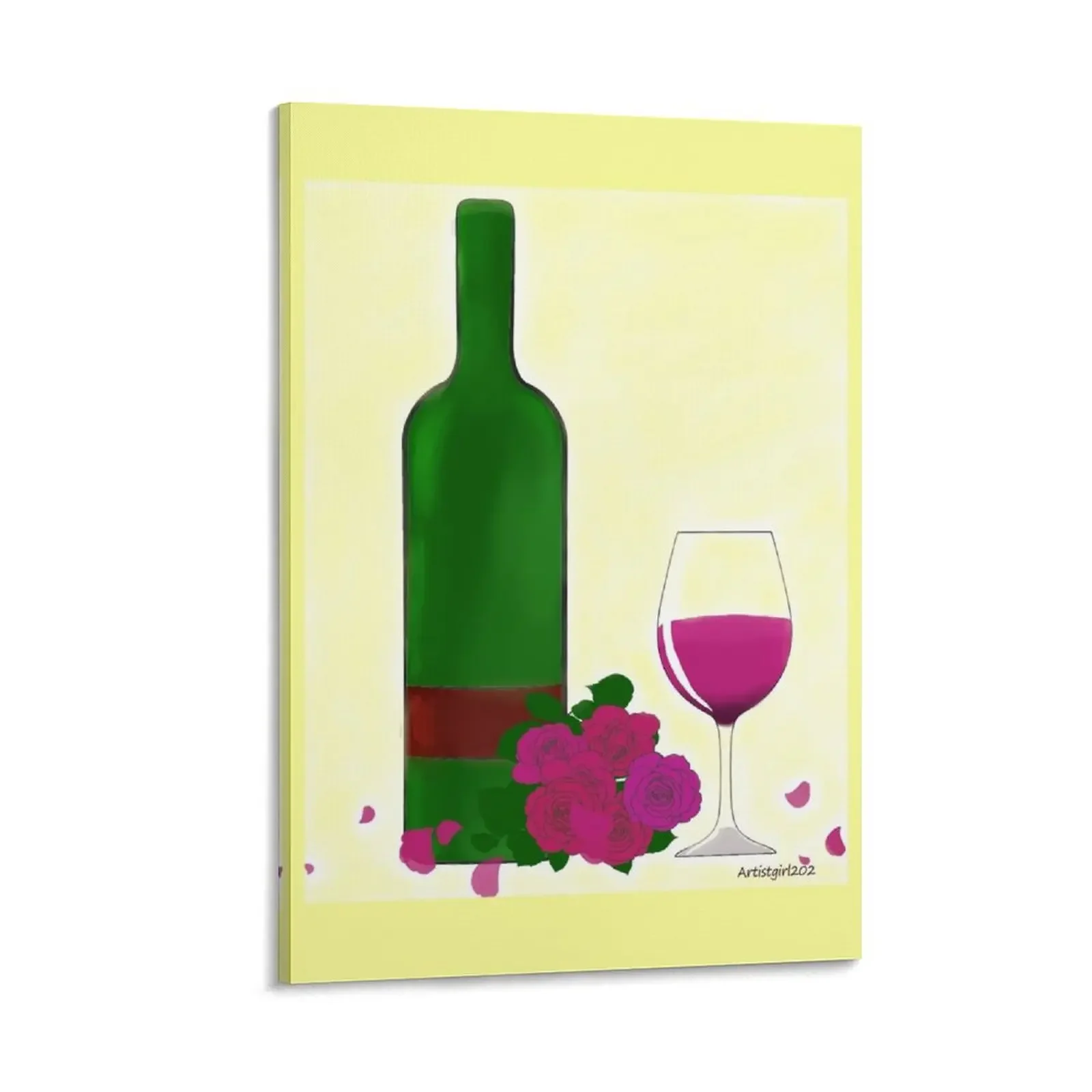 

Romantic Pale Purple (Red) Bottle and Glass Wine with Roses Canvas Painting anime room decorations