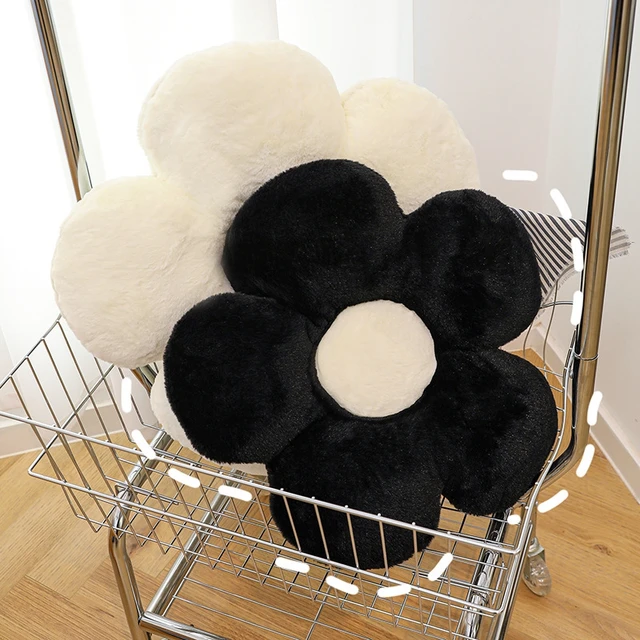 Coussin à fleurs blanc noir, grand coussin décoratif pour canapé, chaise de bureau, décoration de maison 4