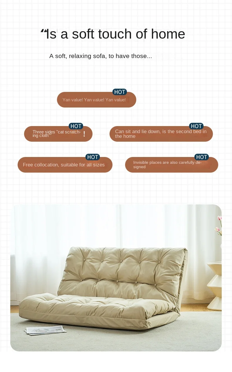 Description Picture 3 of itemX&D Leisure Folding Lazy Sofa Bed Can Lie Sleep Double Adults Floor Backrest Foldable Exquisite Sofa Bedroom Tatami Floor Chair