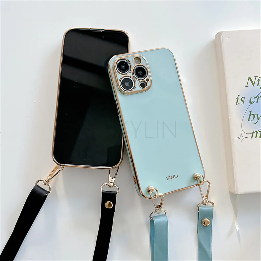 Luxury Plating Crossbody Necklace Cord Lanyard Phone Case Cover