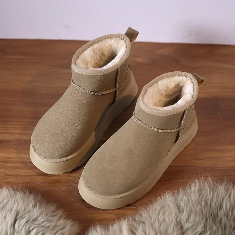 Women Ankle Flats Platform Snow Boots Suede Plush Warm Casual Shoes Winter Thick Goth Fashion Chelsea Boots