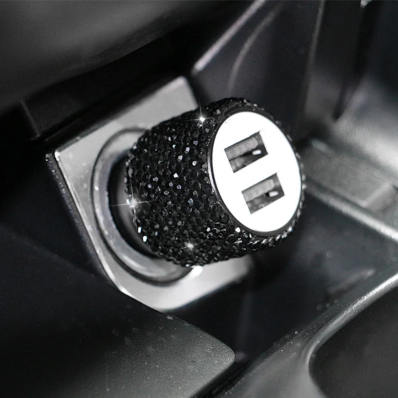 새로운 블링 USB 차량용 충전기 5V 2.1A 듀얼 포트 빠른 어댑터 핑크 자동차 장식 자동차 스타일링 다이아몬드 자동차 액세서리 인테리어 여성을위한