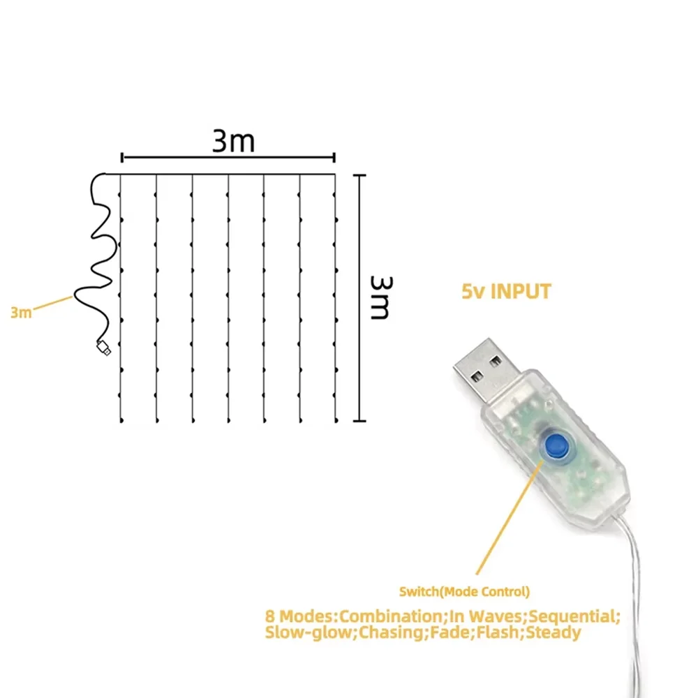 Enchanted LED Fairy Curtain Lights with Remote - 8 Mode USB String Lights for Indoor & Outdoor Decor
