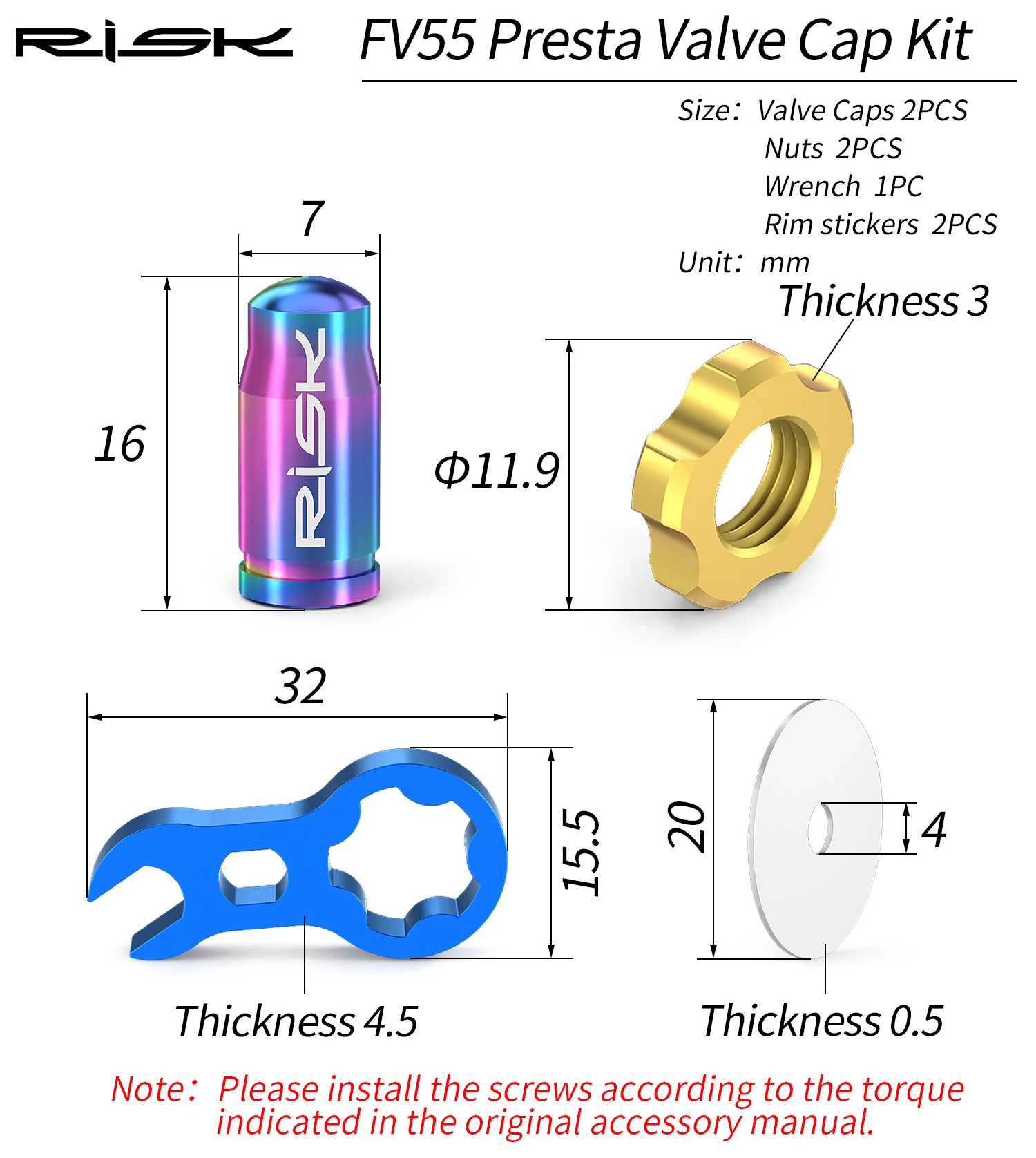RISK Titanium Bike Valve Cap Mountain Road Bicycle Tubeless Presta Schrader Nozzle Valve Core Cap MTB French American Dustproof bicycle valve cap bicycle tire valve cap valve cap valve caps