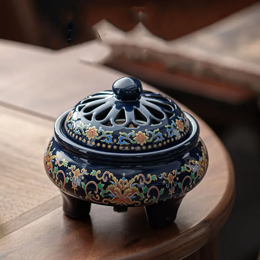 

Ornament Incense Burner Decoration Ceramic Electric Retro Incense Burner Porcelain Chinese Traditional Round Incenso Home Decor