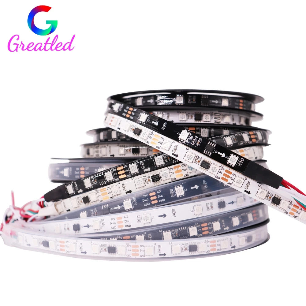 

WS2811 RGB LED Strip Light 30 48 60 LEDs 5050 SMD Addressable External 1 IC Control 3 Leds Bright Ordinary Led Tape DC12V