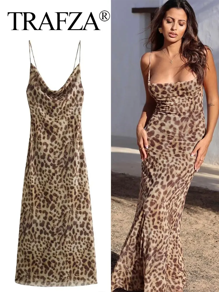 👗 Robe Longue Léopard Vintage Dos Nu – Été 2024 par TRAFZA 