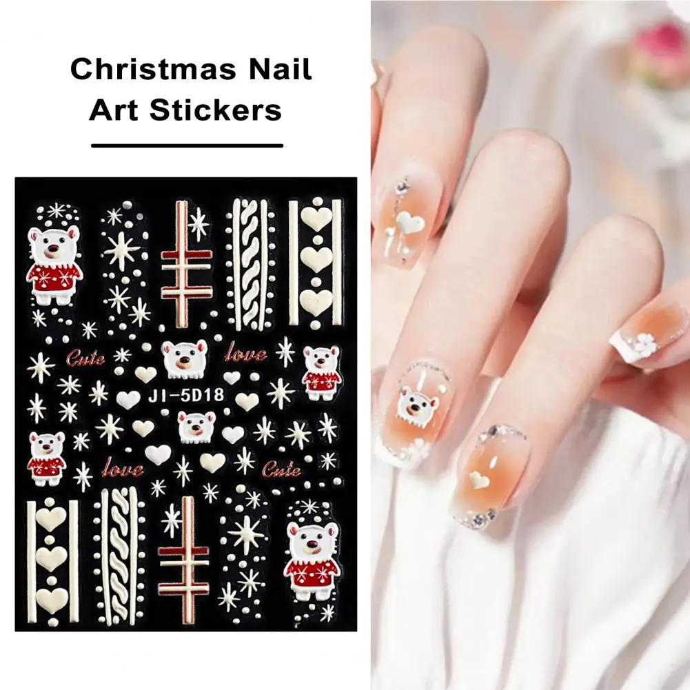 

Самодельные наклейки для ногтей праздничный Снежинка милый медведь 5d наклейки для дизайна ногтей долговечные легко наносится наклейки для маникюра для женщин и девушек