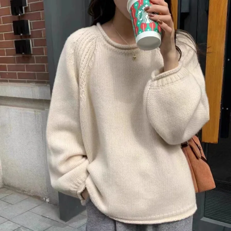 

Sweater Korean Style Knitwear Pullovers Women Kawaii Loose Pure Soft Chic Tender Girlish O-neck All-match Autumn Popular Vintage