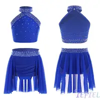 Girls Sparkly Rhinestones Lyrical Ballet Dance Dance Outfit Gymnastics Athletic Activewear Set Dancing Competition Performance